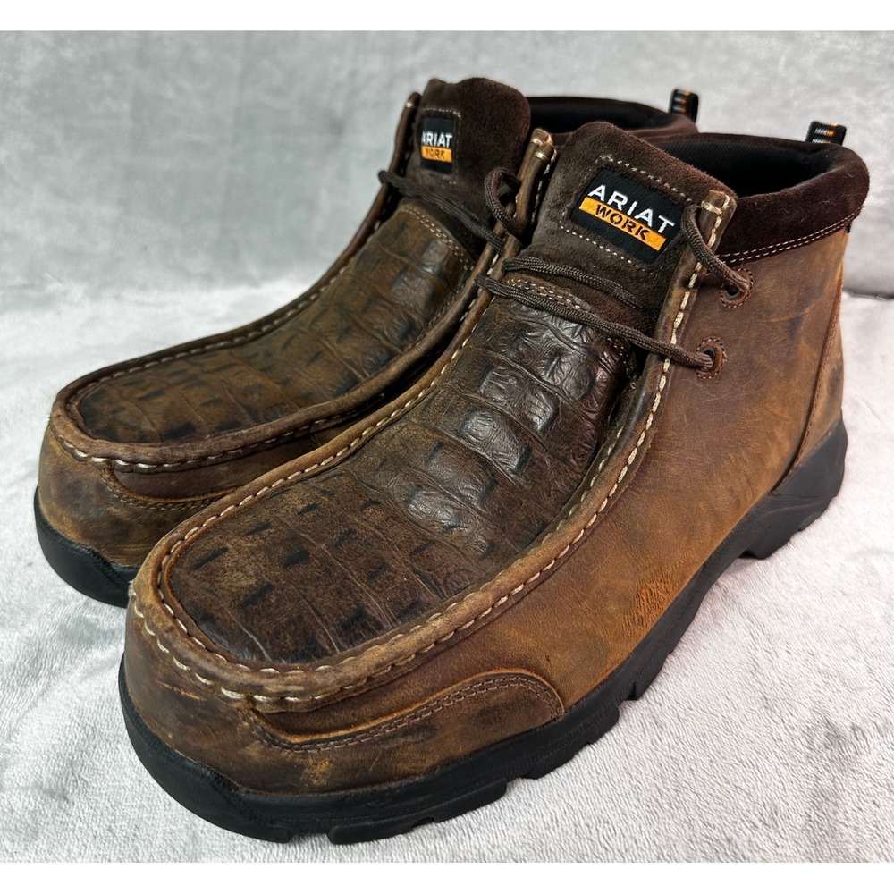 Ariat Edge LTE Work Boots Mens 13D Brown Leather Moc Composite Toe Croco Print